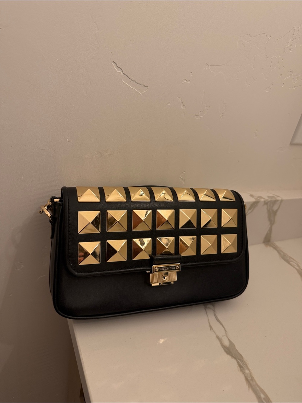 Michael Kors Black Clutch with Gold Pyramid Studs